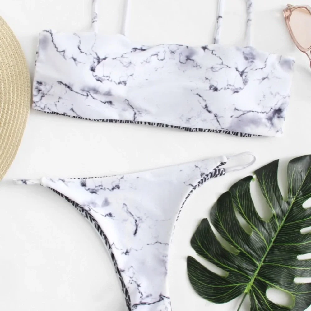 🎉Top Marble Spaghetti Strap Bikini!